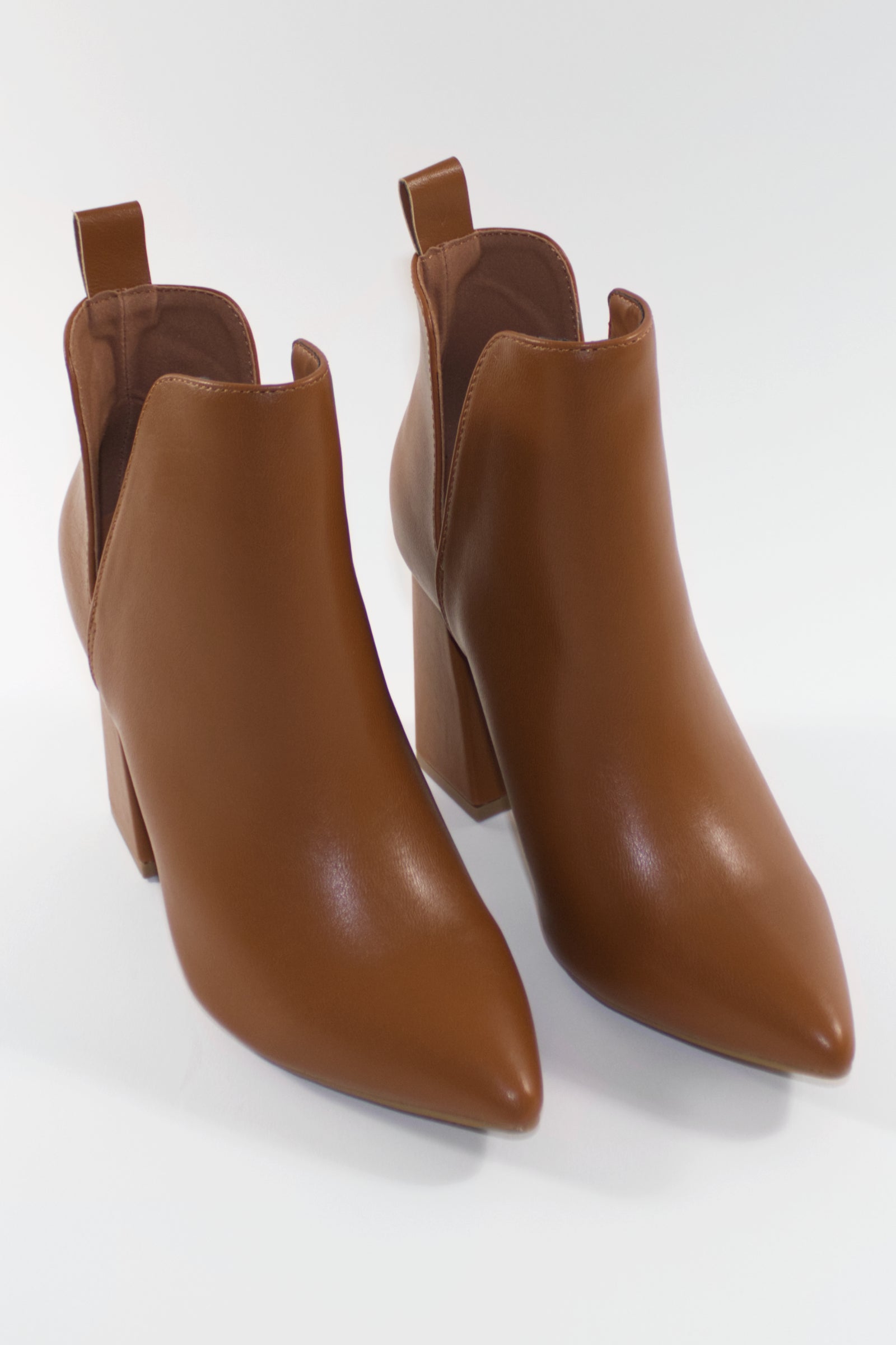 AVA BLOCK HEEL ANKLE BOOTS - CHESTNUT BROWN