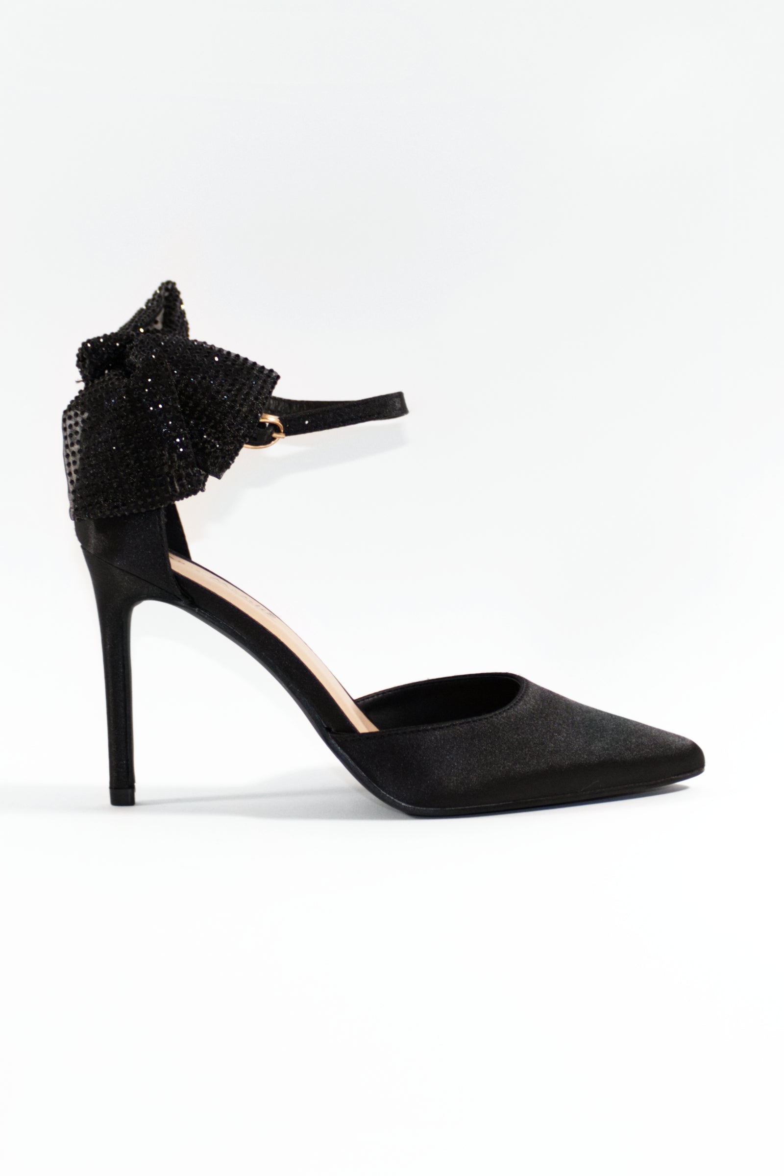 BRI EMBELLISHED BOW PUMP HEELS - BLACK