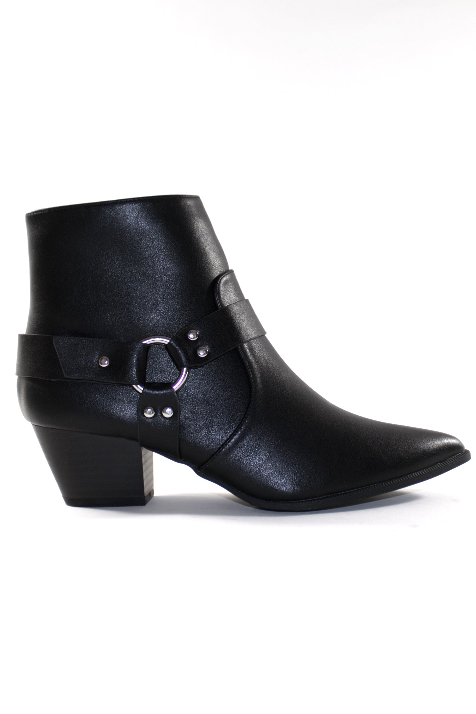CALICO HARNESS DETAIL ANKLE BOOTS - BLACK
