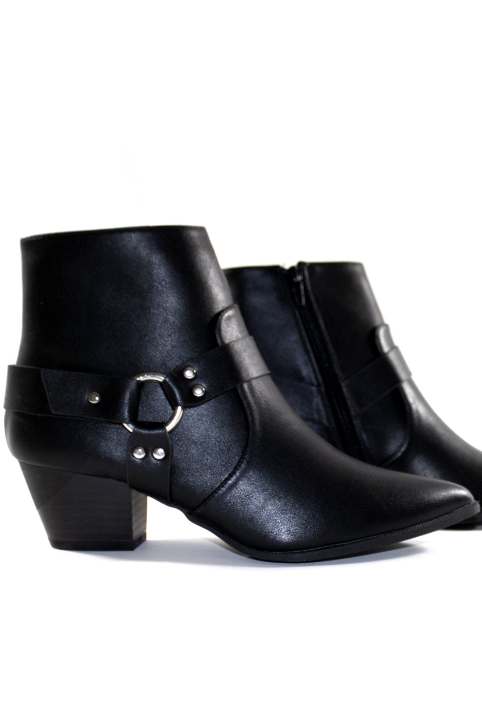CALICO HARNESS DETAIL ANKLE BOOTS - BLACK
