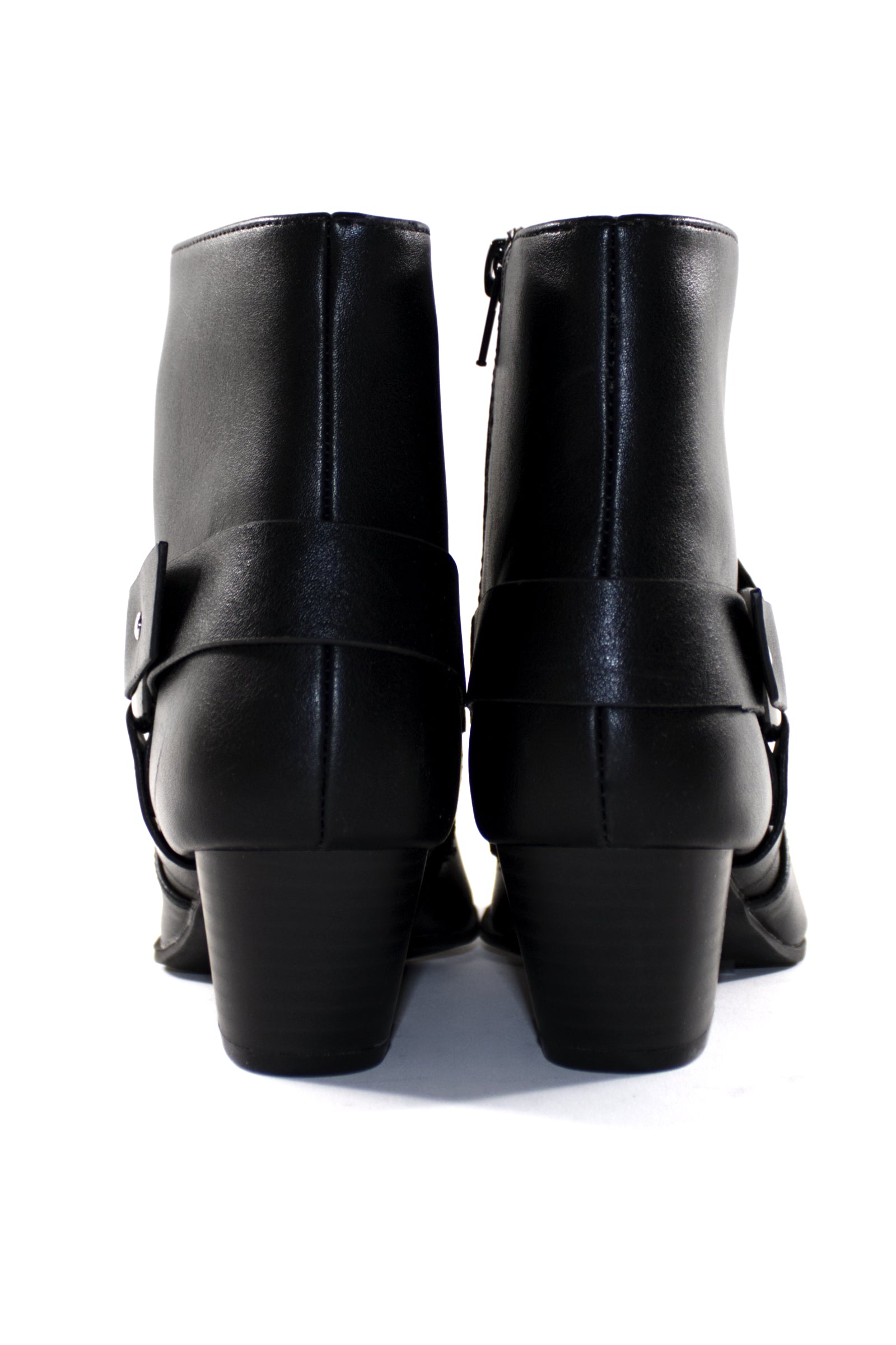 CALICO HARNESS DETAIL ANKLE BOOTS - BLACK