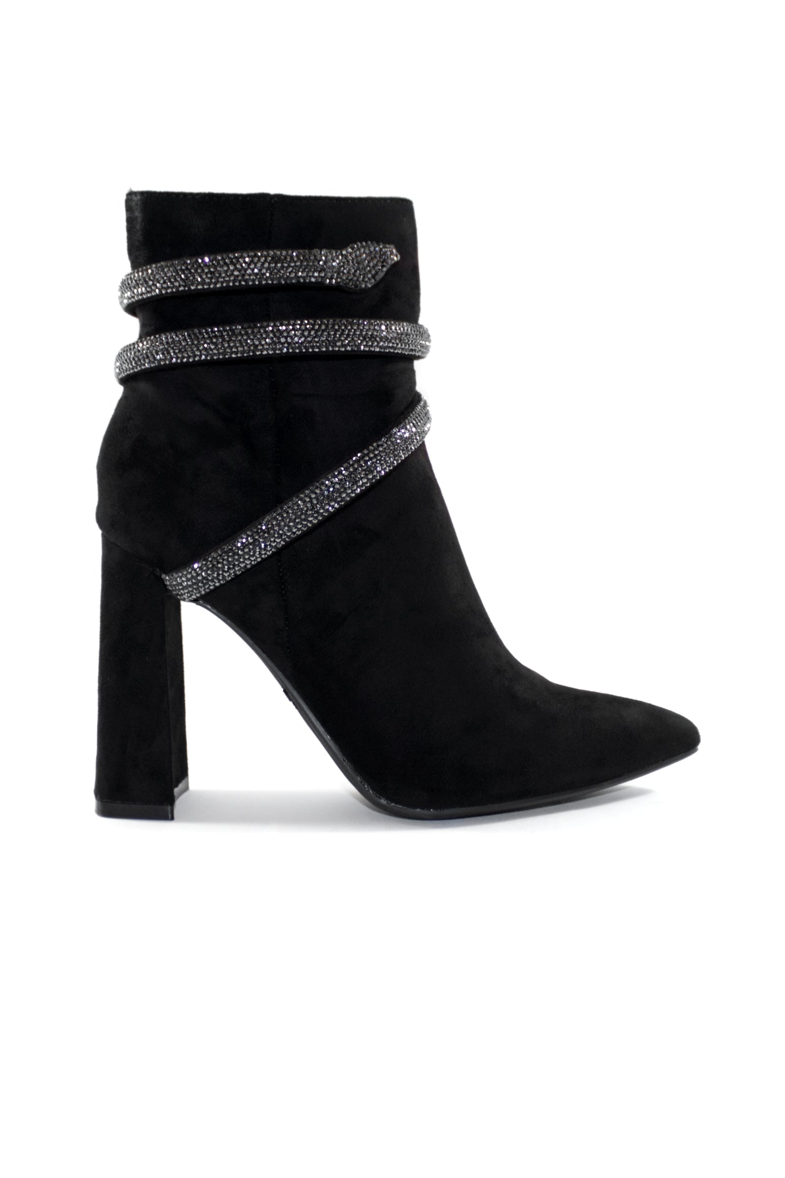 CLEO EMBELLISHED SNAKE ANKLE BOOTS - BLACK