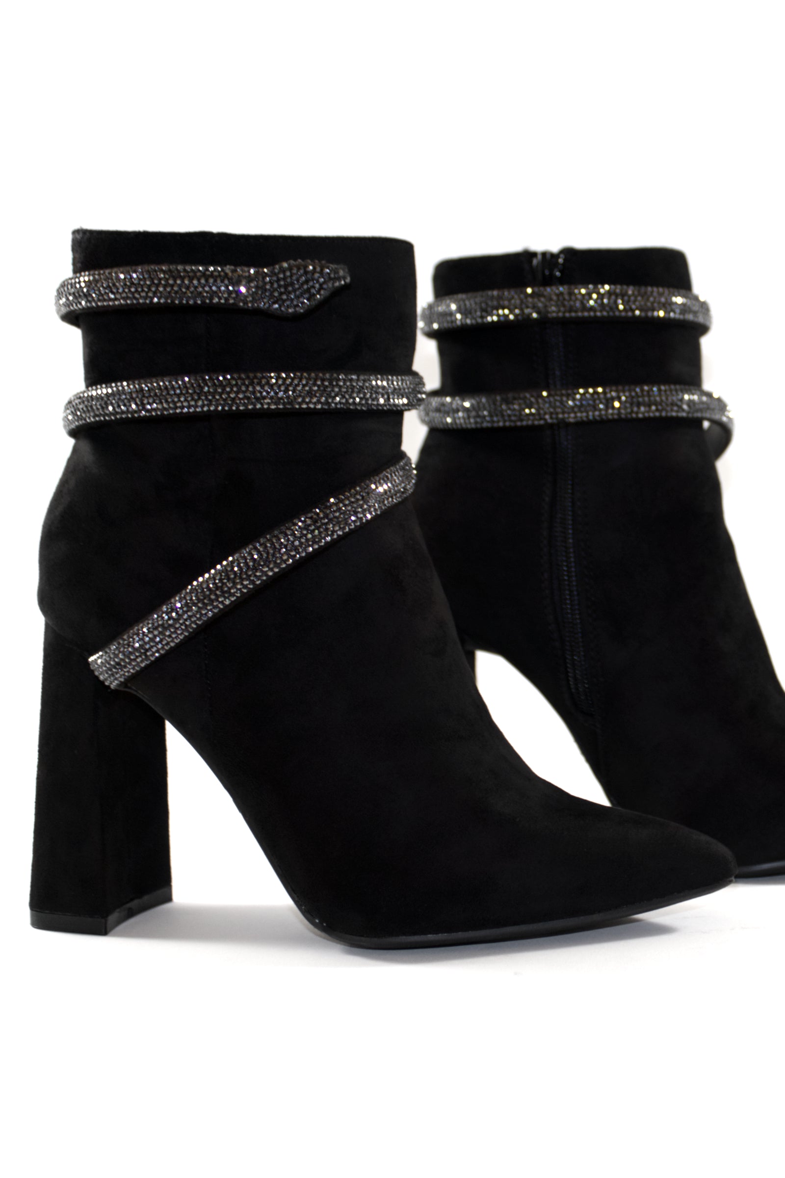CLEO EMBELLISHED SNAKE ANKLE BOOTS - BLACK