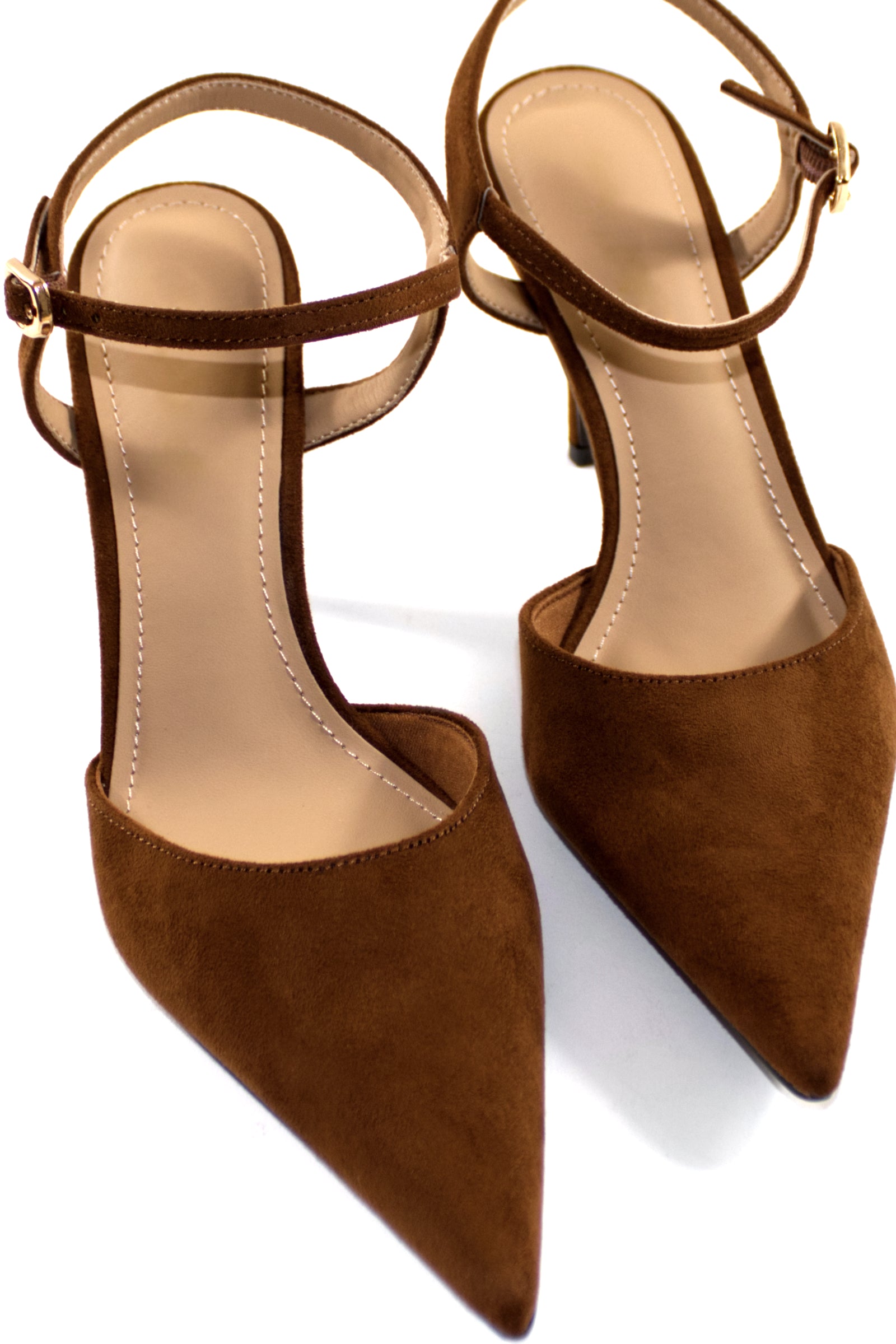ELSA ANKLE STRAP PUMP HEELS - CHESTNUT