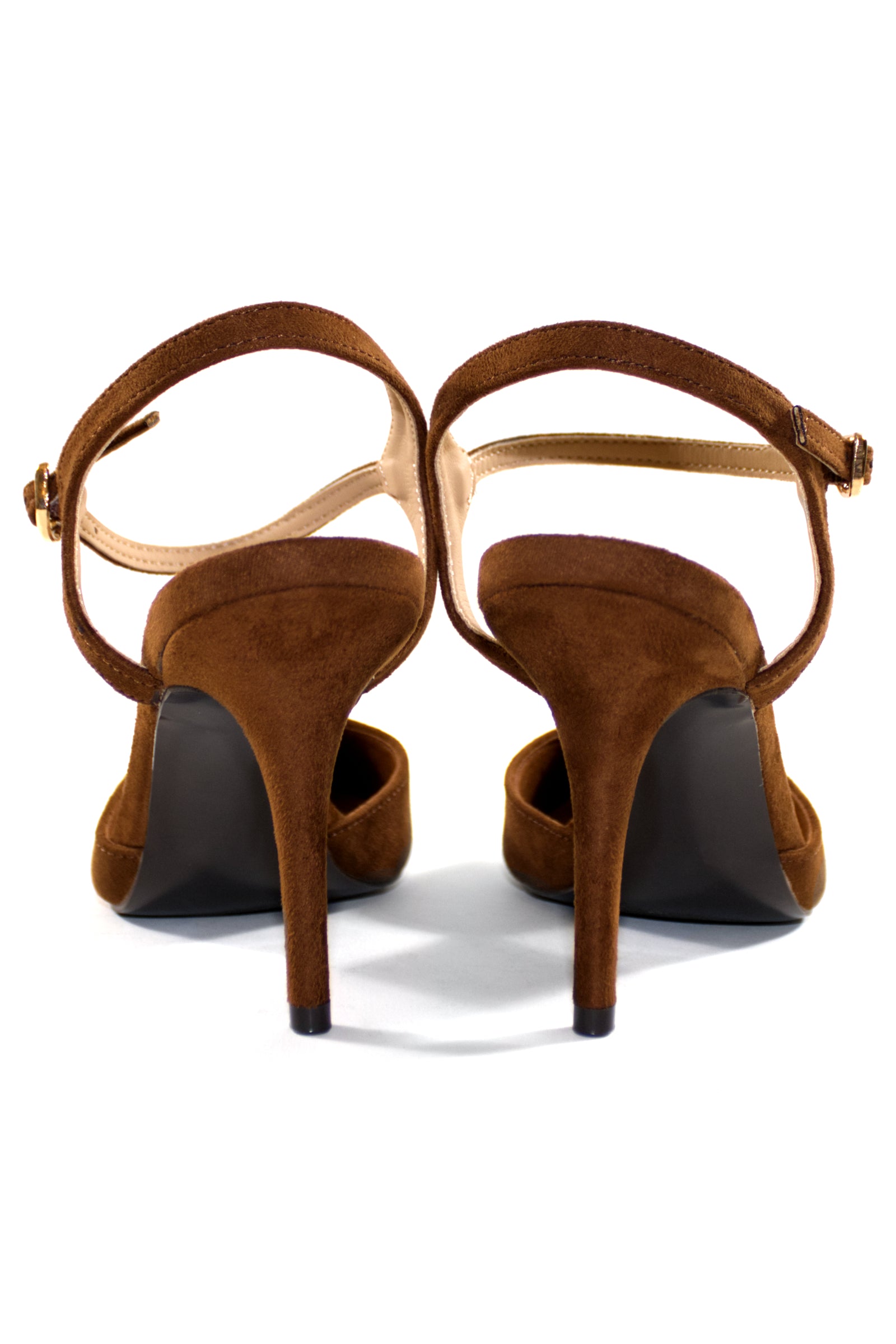 ELSA ANKLE STRAP PUMP HEELS - CHESTNUT