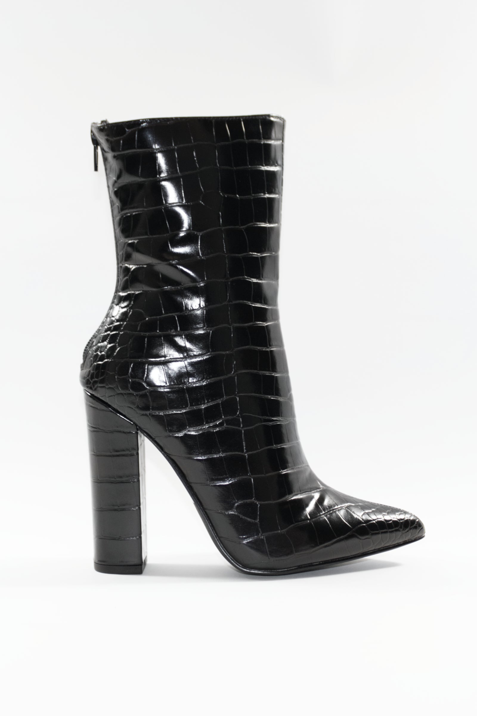 GIA BLOCK HEEL ANKLE BOOTS - BLACK CROC