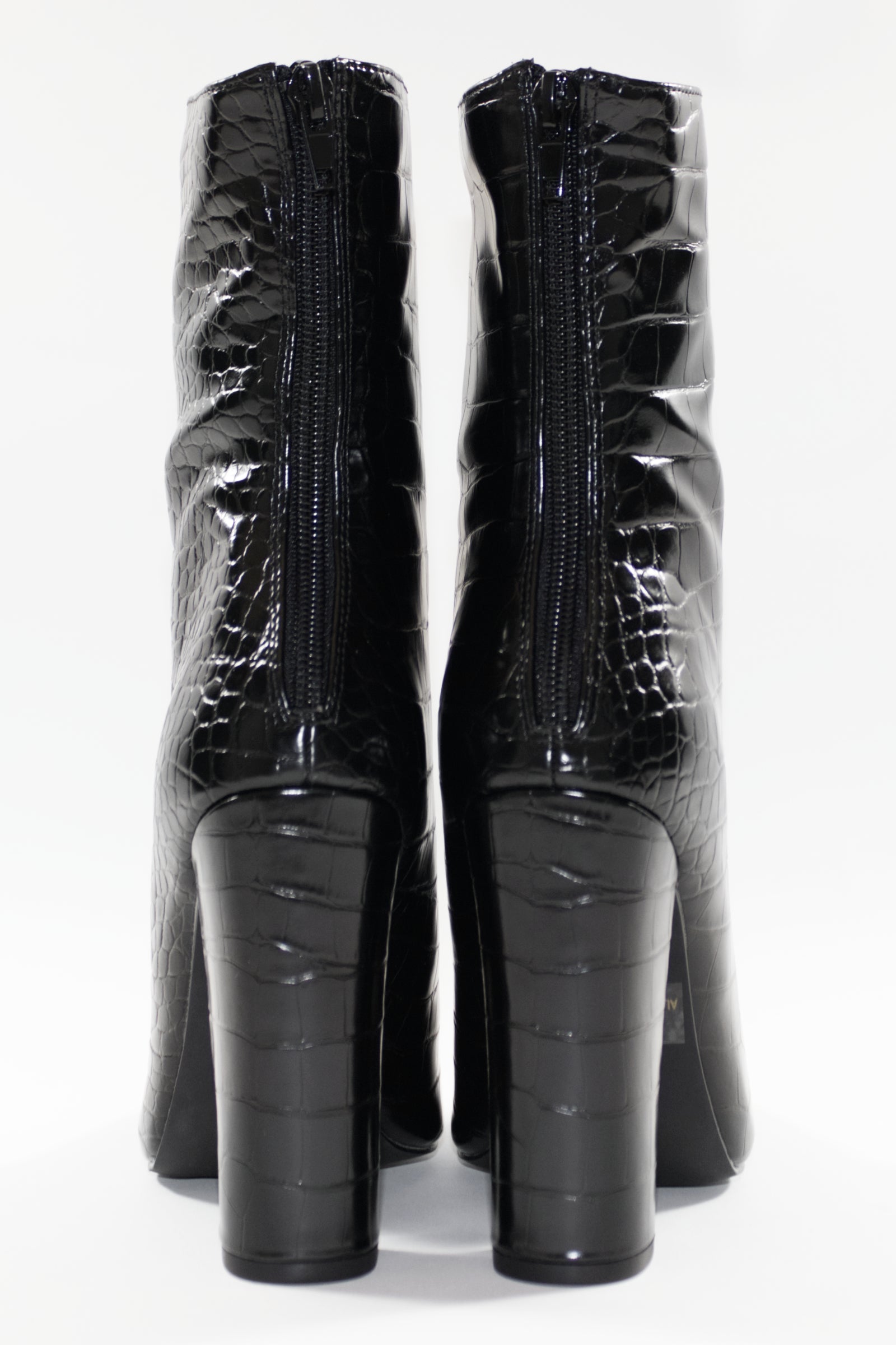 GIA BLOCK HEEL ANKLE BOOTS - BLACK CROC