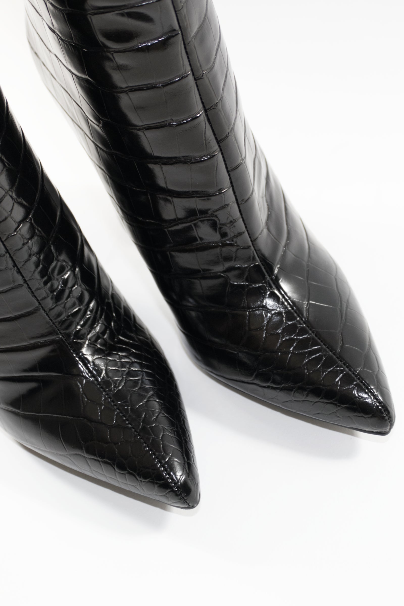 GIA BLOCK HEEL ANKLE BOOTS - BLACK CROC