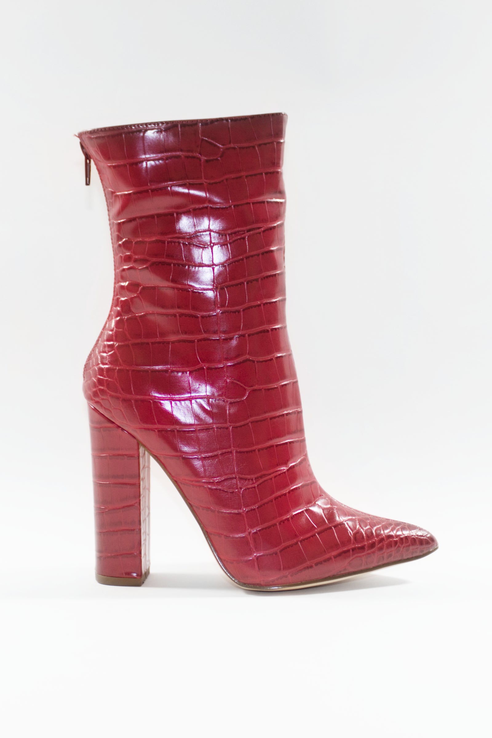 GIA BLOCK HEEL ANKLE BOOTS - RED CROC