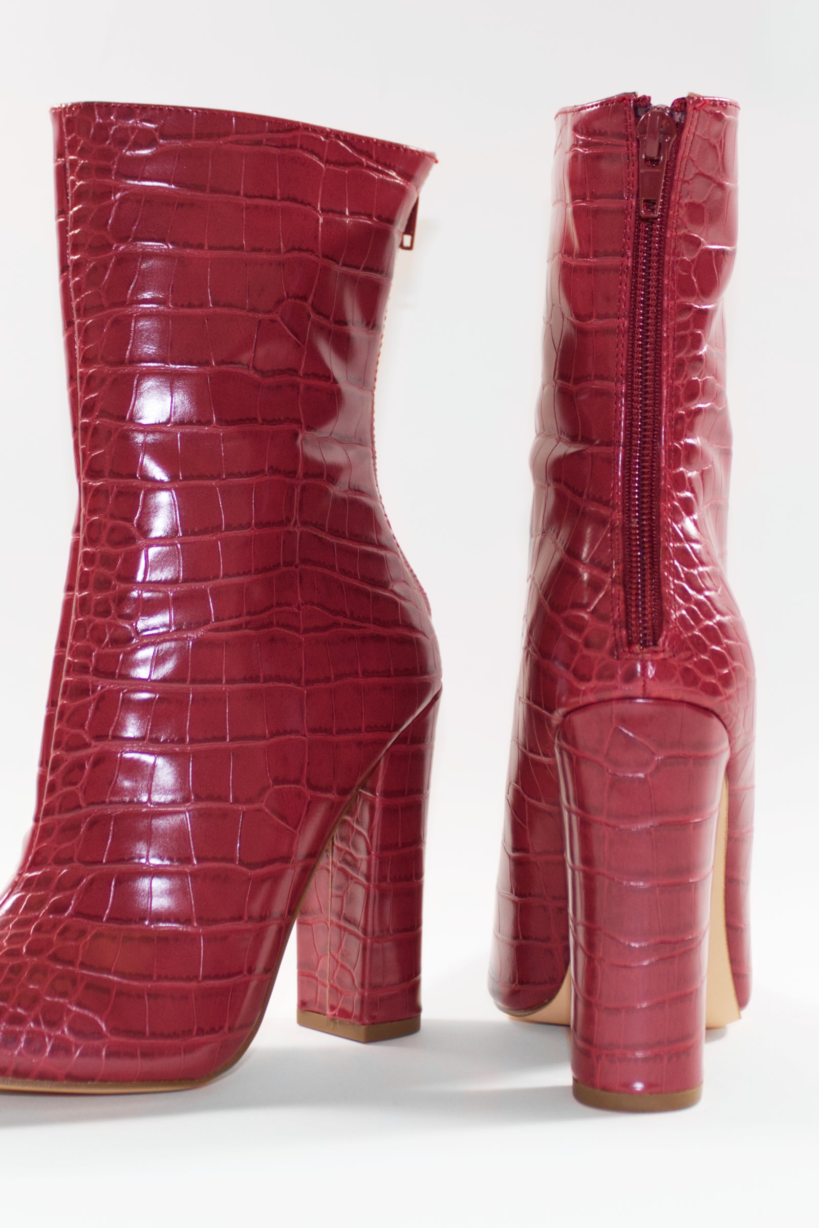 GIA BLOCK HEEL ANKLE BOOTS - RED CROC