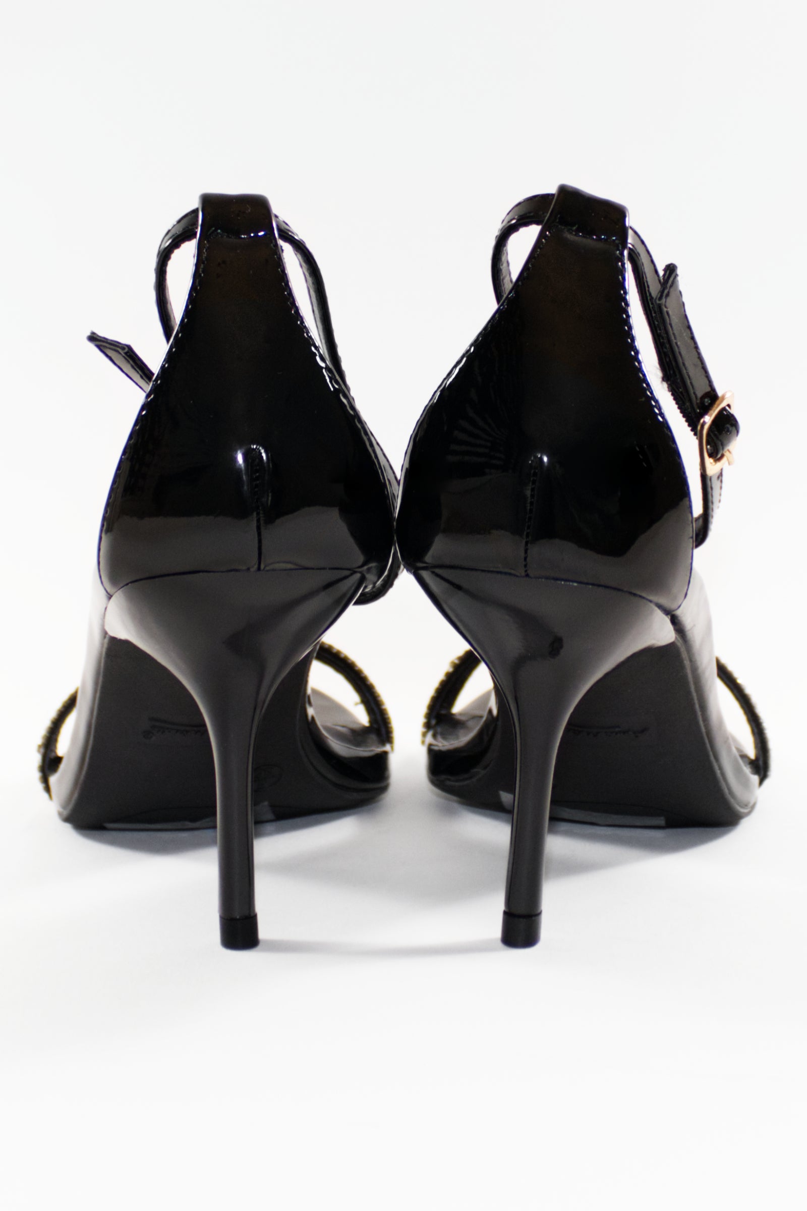 NINA EMBELLISHED STRAPPY HEELS - BLACK