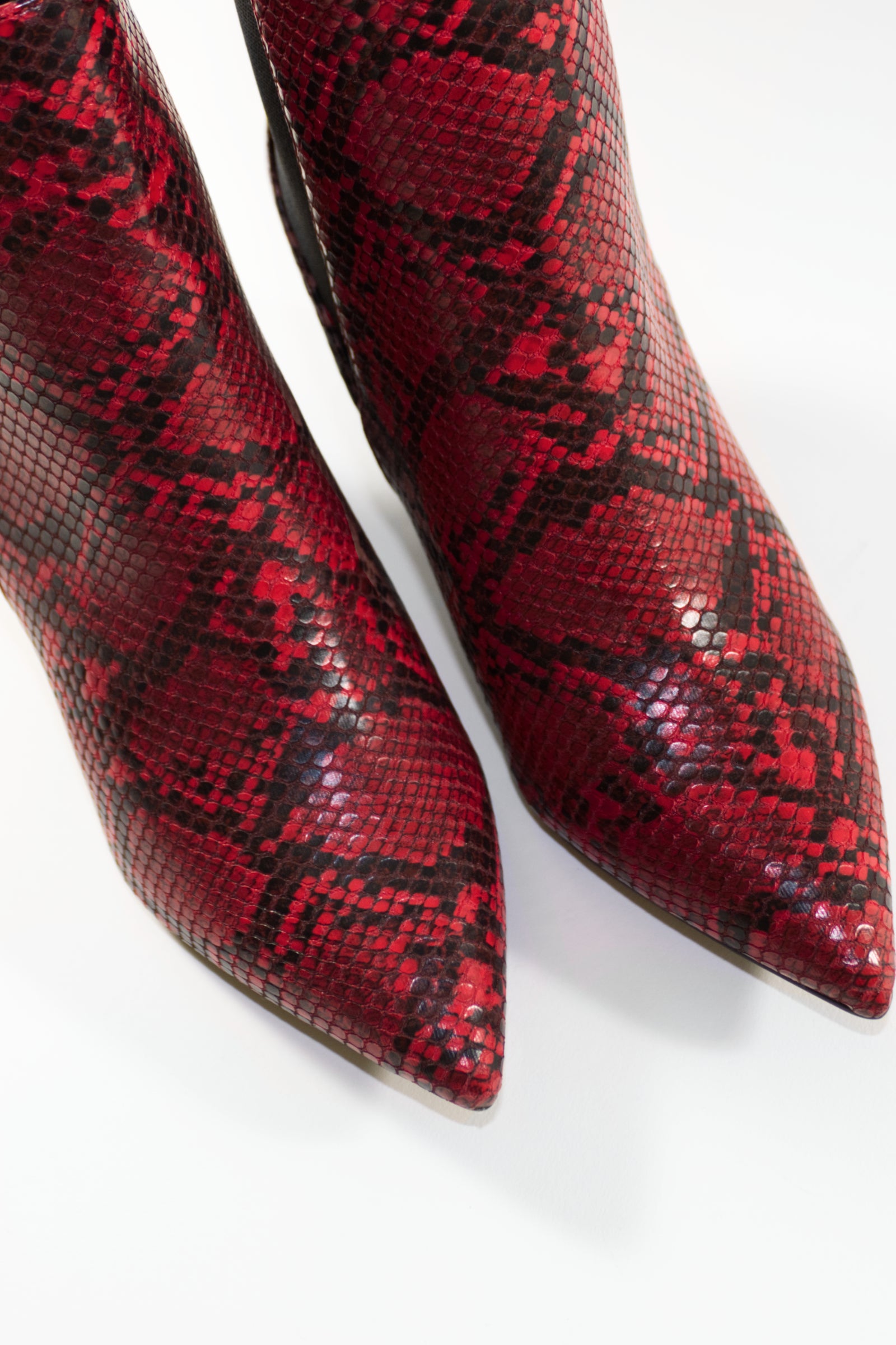 PHOENIX BLOCK HEEL ANKLE BOOTS - RED SNAKE