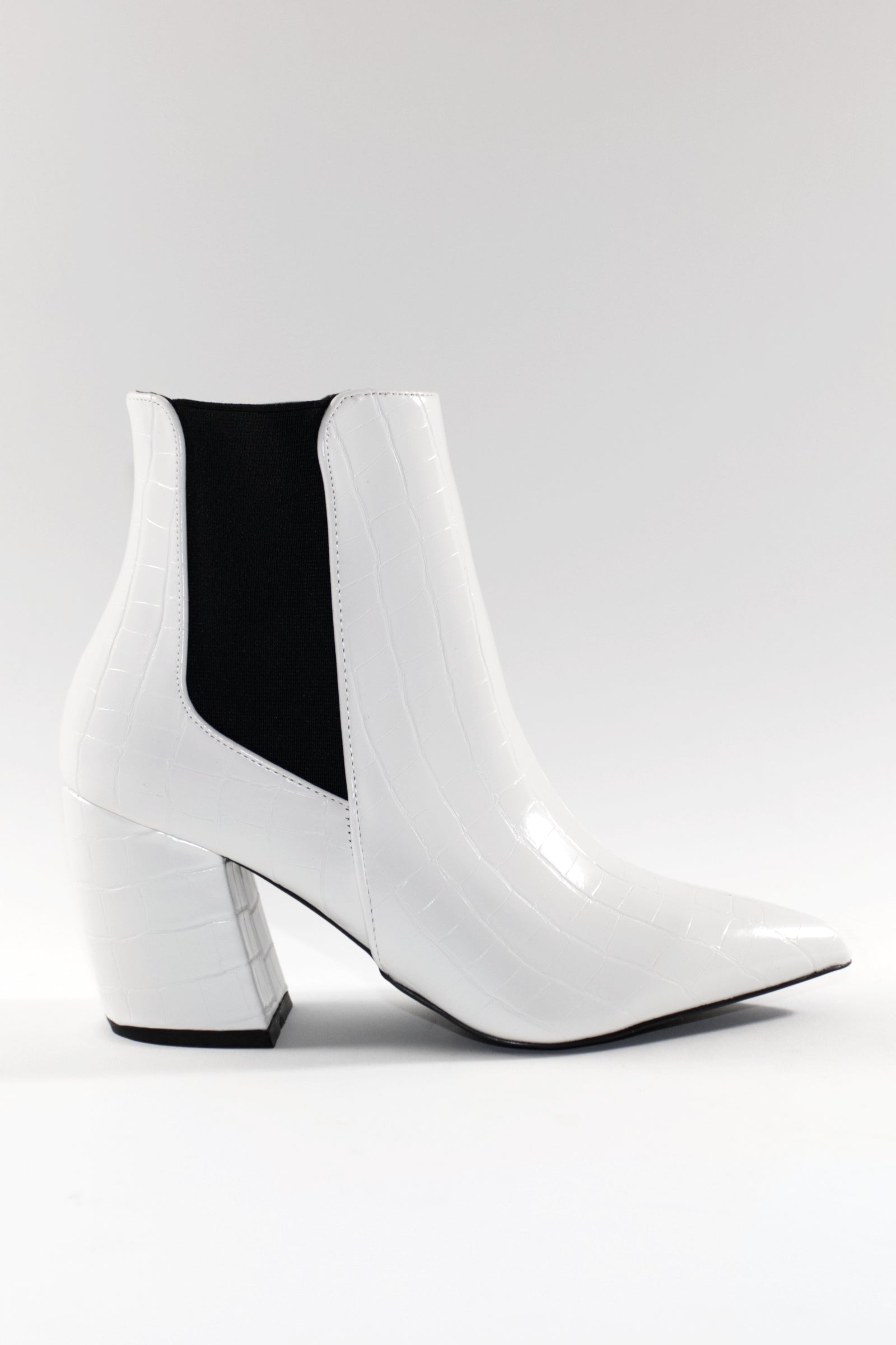 PHOENIX BLOCK HEEL ANKLE BOOTS- WHITE CROC