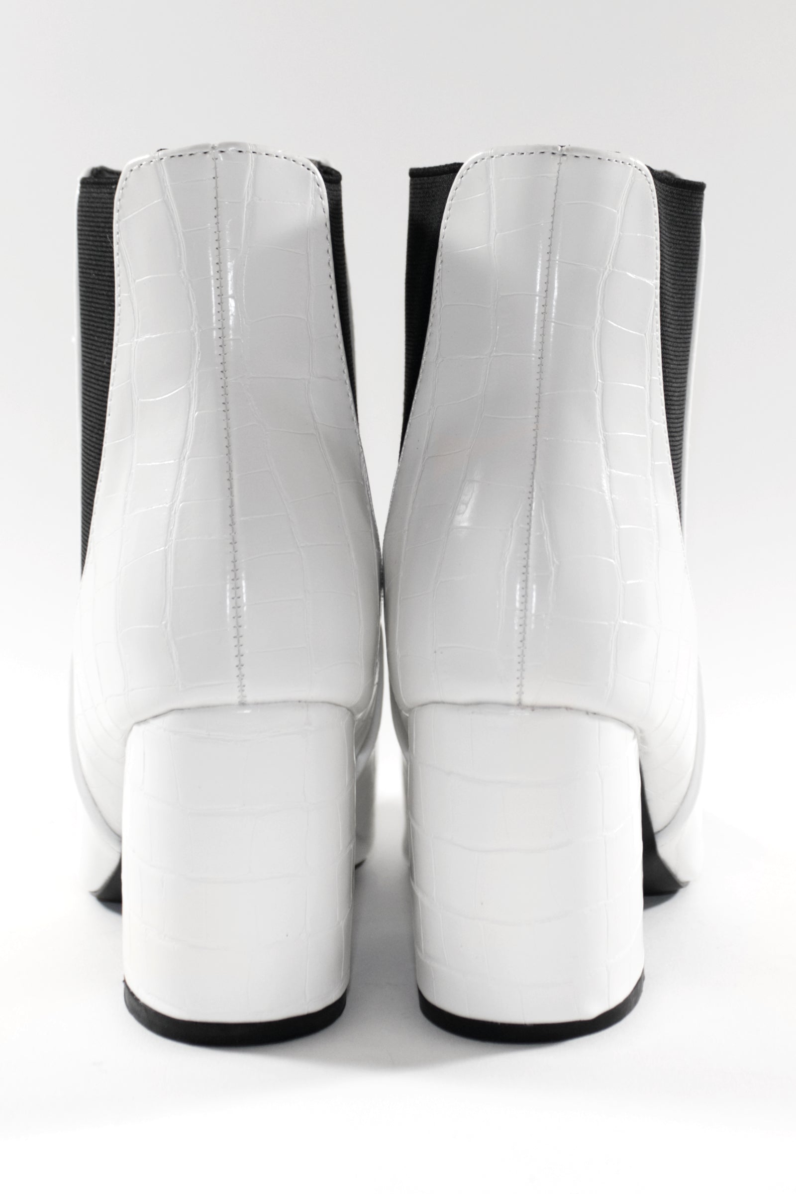 PHOENIX BLOCK HEEL ANKLE BOOTS- WHITE CROC