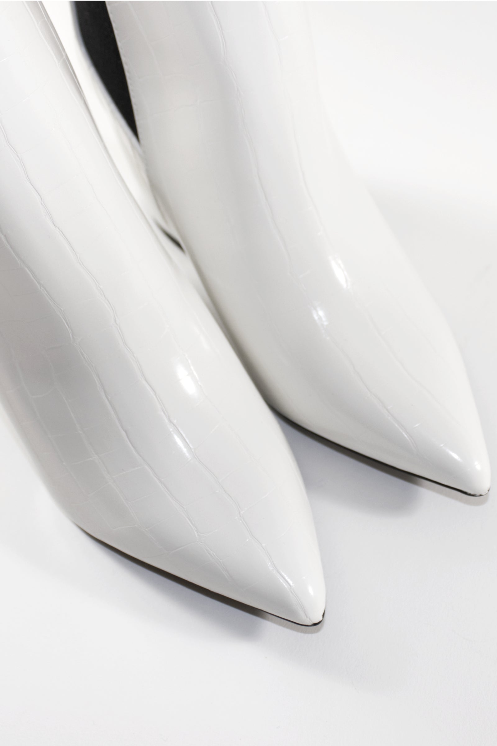 PHOENIX BLOCK HEEL ANKLE BOOTS- WHITE CROC