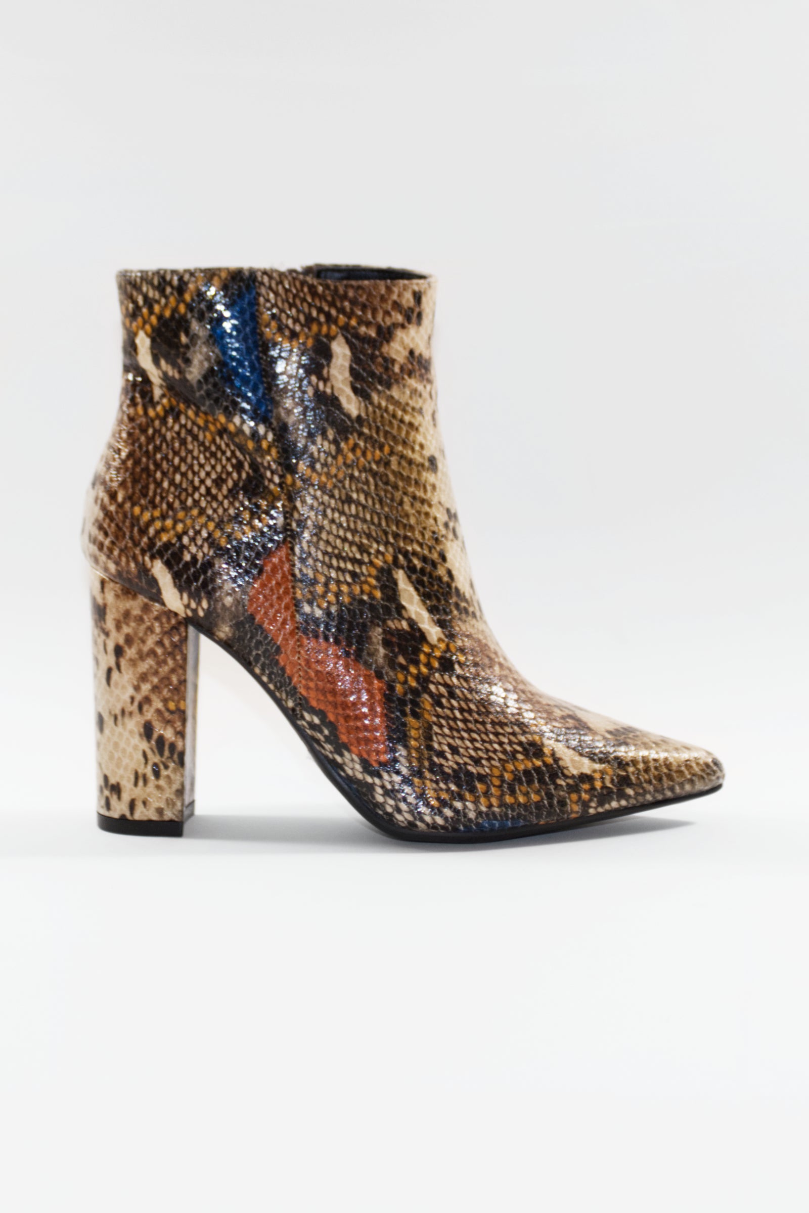 SIENNA BLOCK HEEL ANKLE BOOTS - TAN SNAKE