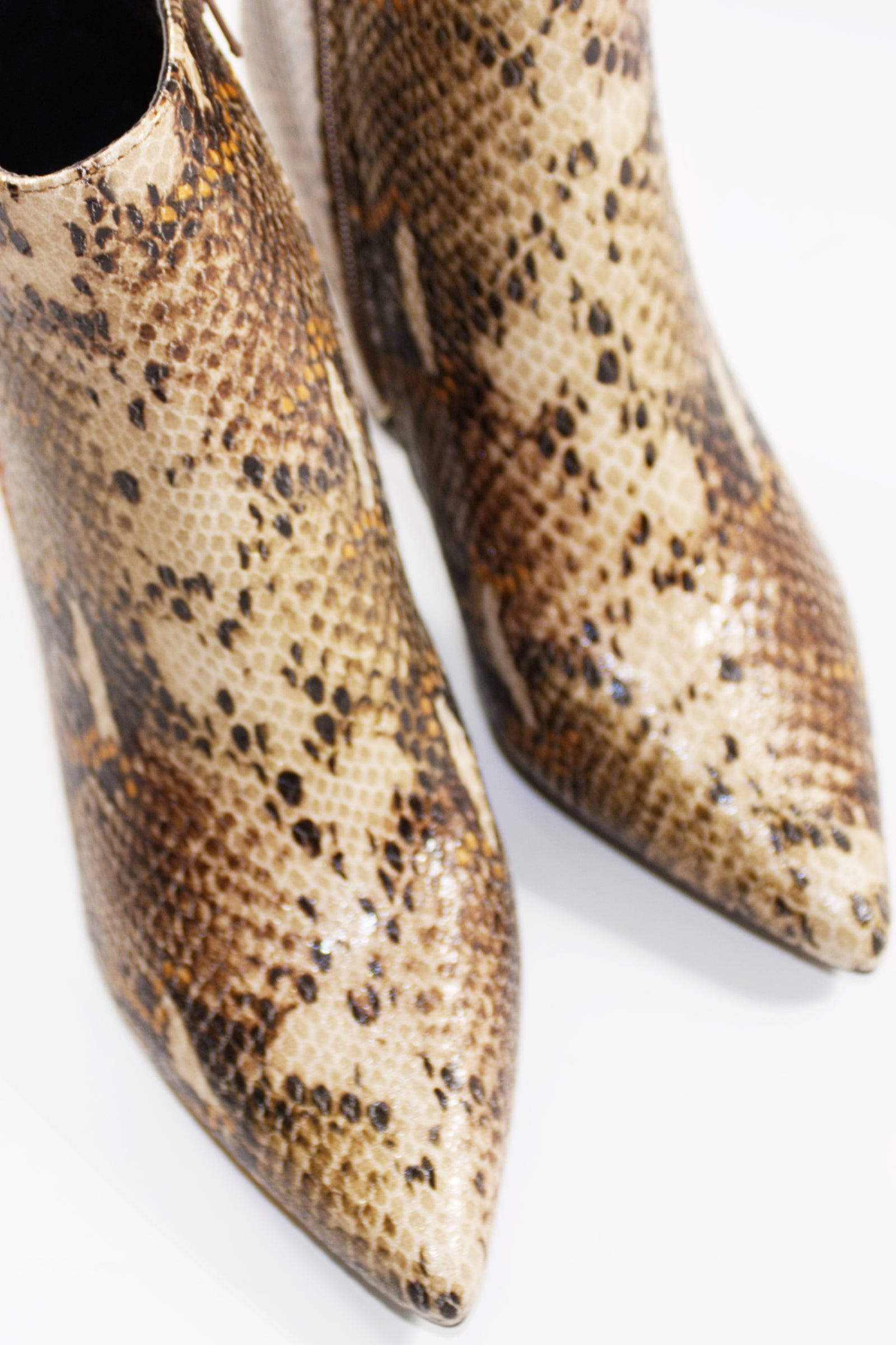 SIENNA BLOCK HEEL ANKLE BOOTS - TAN SNAKE