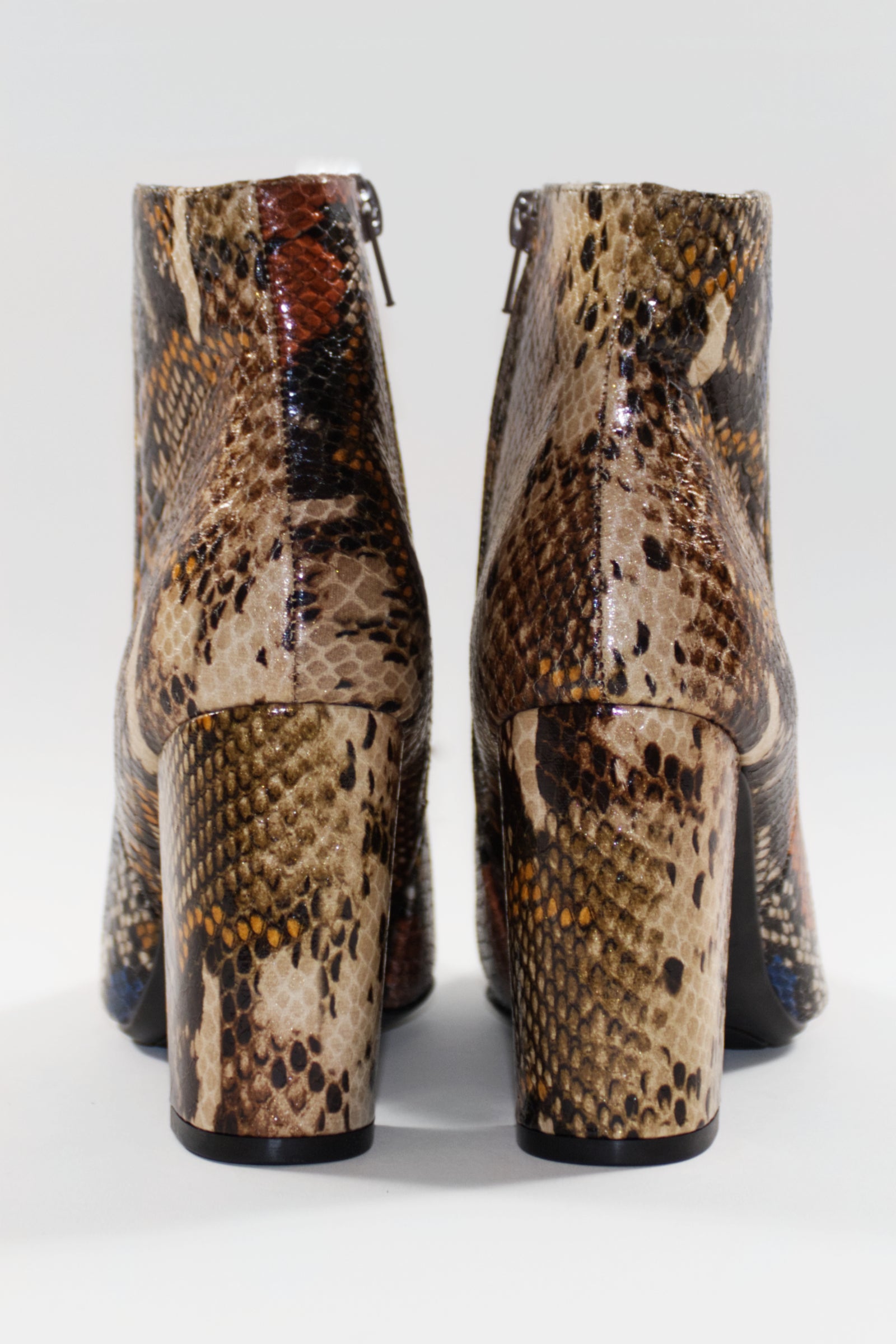 SIENNA BLOCK HEEL ANKLE BOOTS - TAN SNAKE