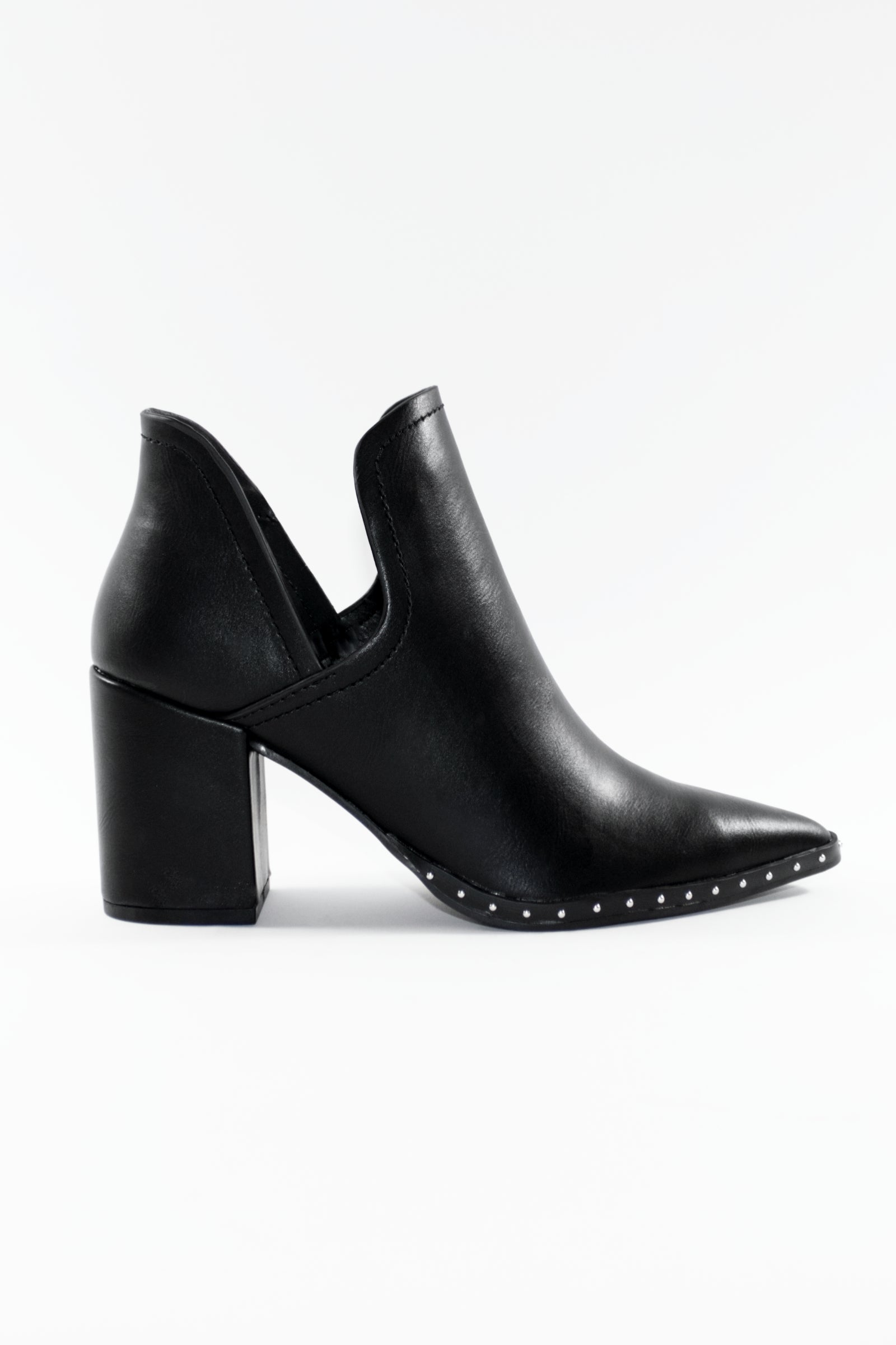 STUDDED BLOCK HEEL ANKLE BOOTS - BLACK
