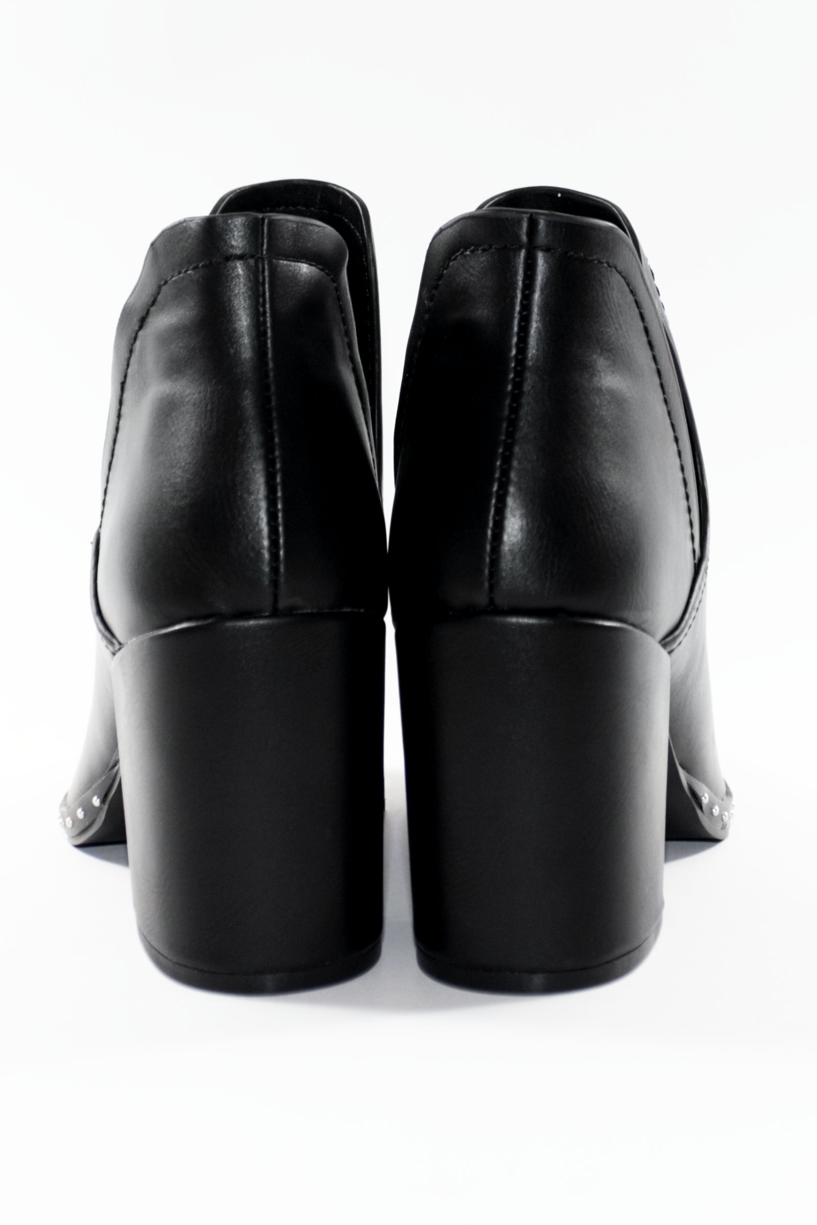 STUDDED BLOCK HEEL ANKLE BOOTS - BLACK