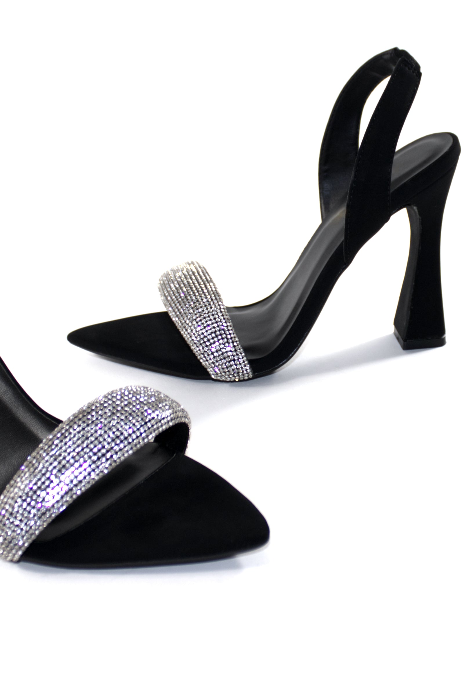 ZURI EMBELLISHED SLINGBACK HEELS - BLACK