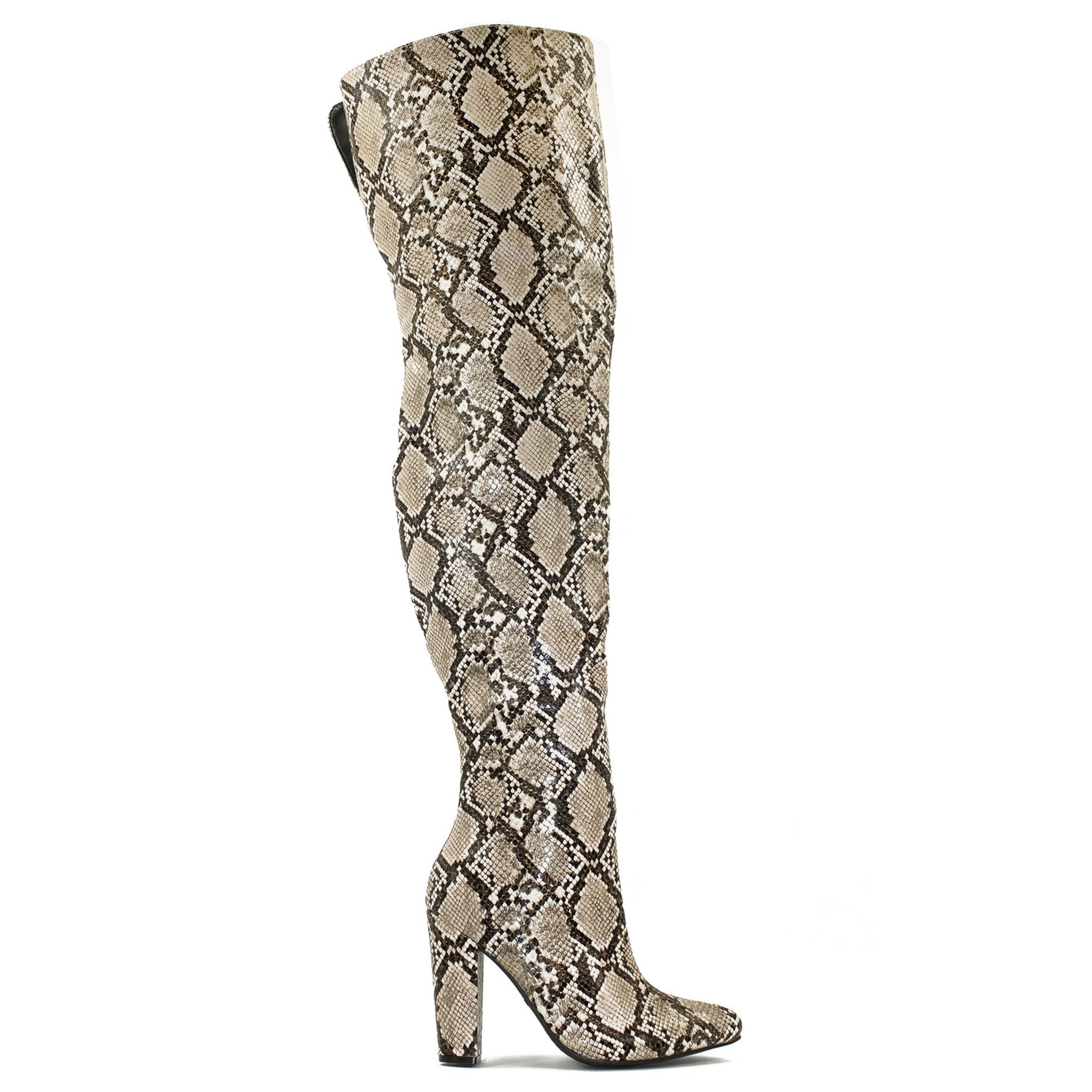 ODESSA OVER THE KNEE HEEL BOOTS - NUDE SNAKE
