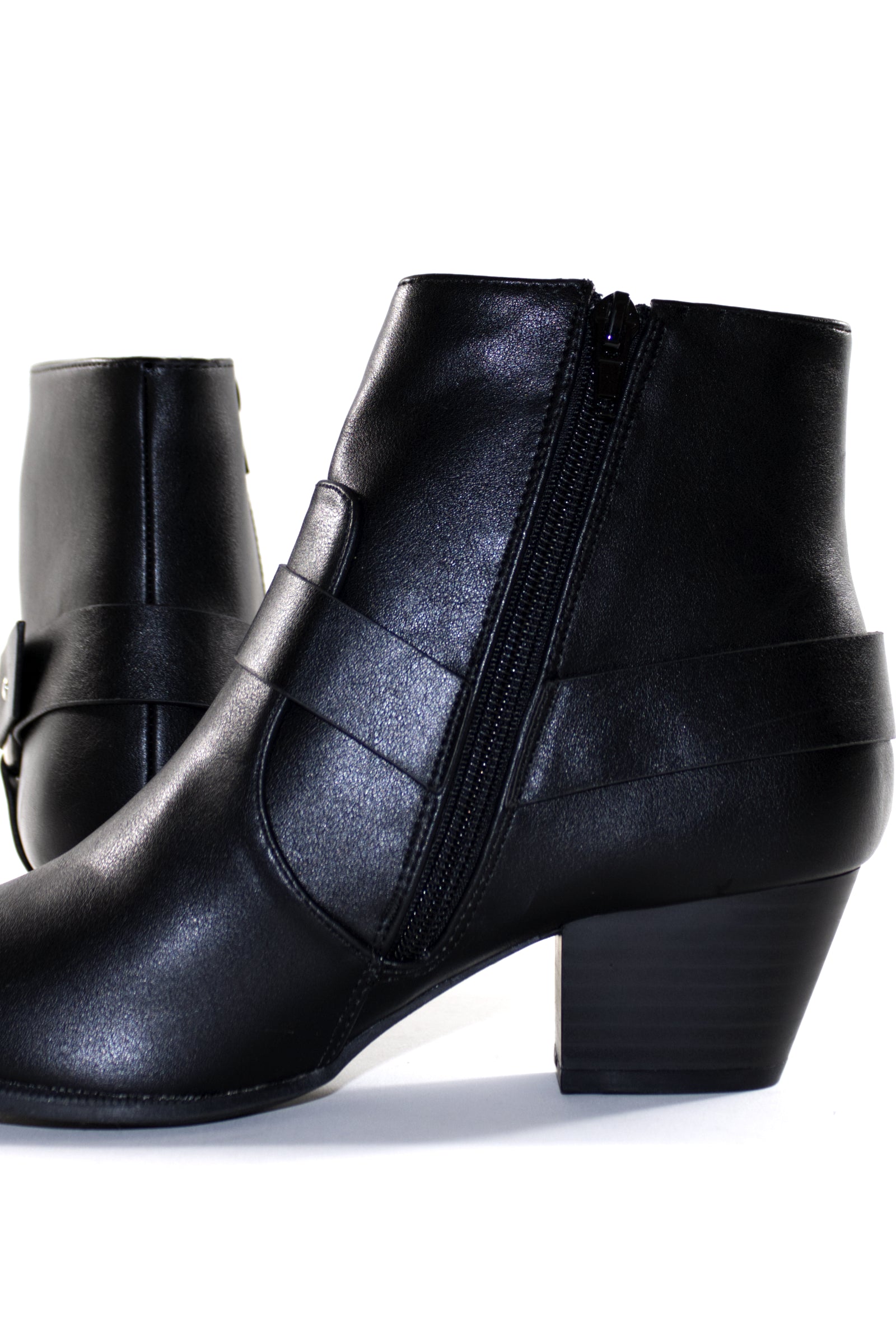 CALICO HARNESS DETAIL ANKLE BOOTS - BLACK