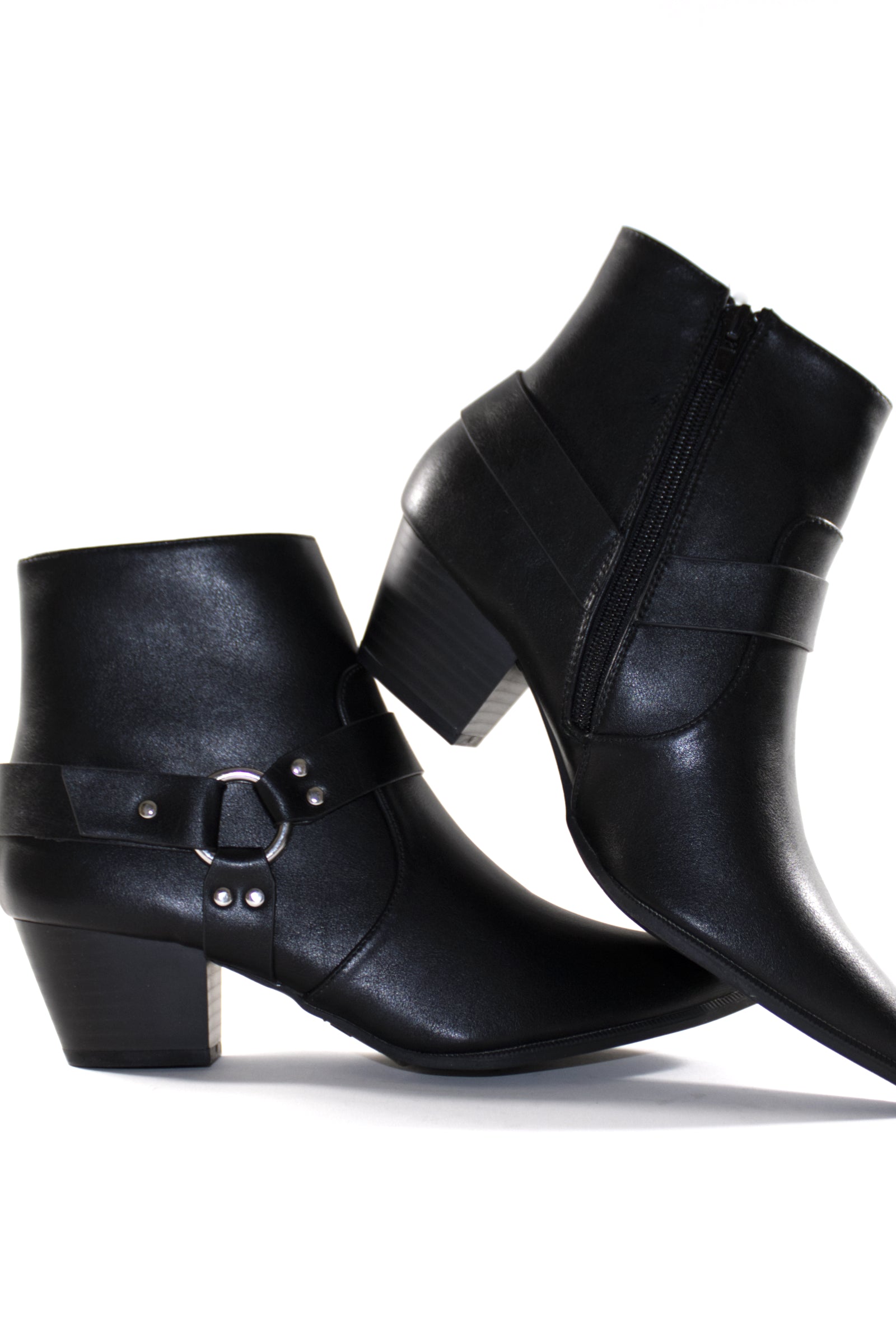 CALICO HARNESS DETAIL ANKLE BOOTS - BLACK