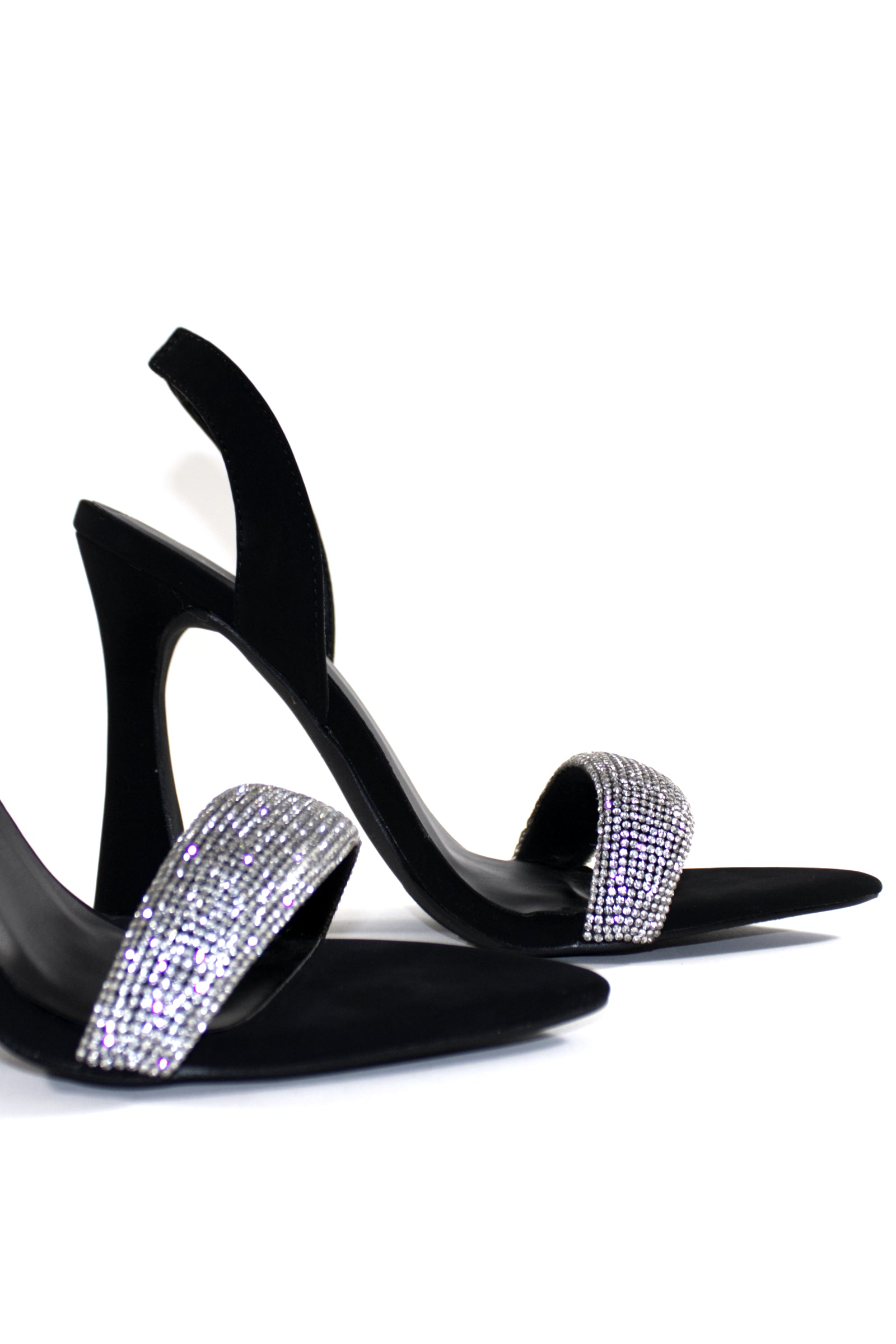 ZURI EMBELLISHED SLINGBACK HEELS - BLACK